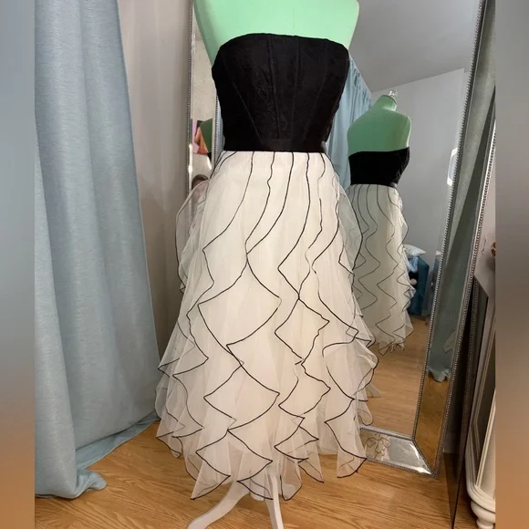 BCBG cocktail Elegant Black and White Strapless Dress - Picture 3 of 8